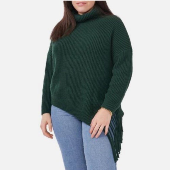 NWT Vince Camuto Plus Size Asymmetrical Fringe Turtleneck Long Sleeve Sweater 3X - Picture 1 of 9